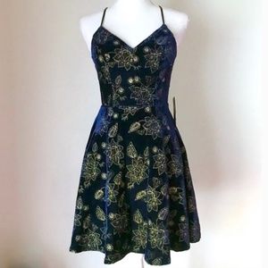 Dillards Jodi Kristopher Navy Velvet with Gold embroidery Short Formal Dress